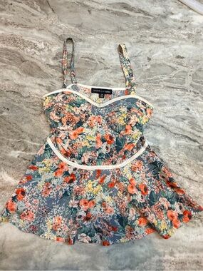 Circles and Cycles Floral Bustier Peplum Cami Top XS Cottagecore Corset Tank